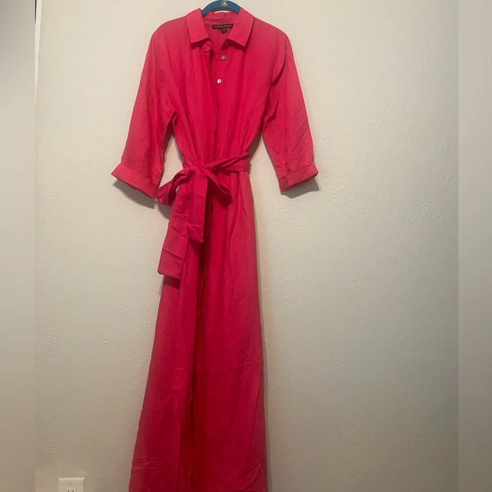 Boston proper pink linen 3/4 maxi dress - Picture 3 of 6
